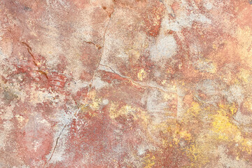 Texture of old cracked paint on the wall. Old vintage pattern of painted concrete wall. Orange and yellow color