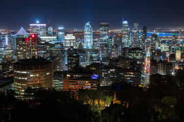 Cityscape View of Montréal, Quebec, Canada at Night from Mont Royal