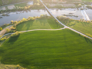 Obraz premium Aerial Sunset view of Struma river, Bulgaria