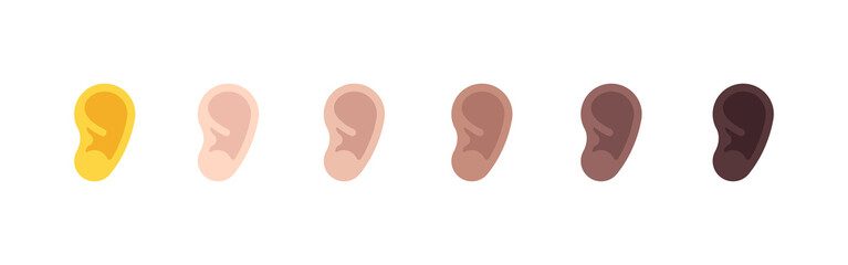 All Skin Tones Human Ear Emoticon Set. Ear Emoji Set - obrazy, fototapety, plakaty