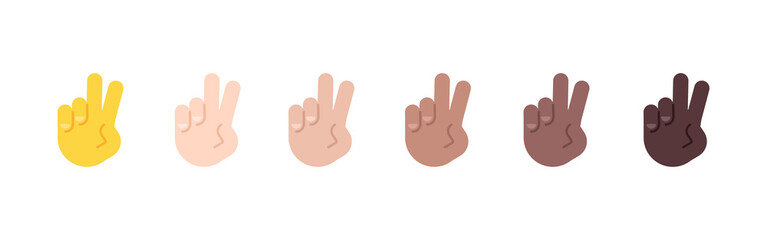 All Skin Tones Victory Hand Gesture Emoticon Set. Victory Hand Emoji Set