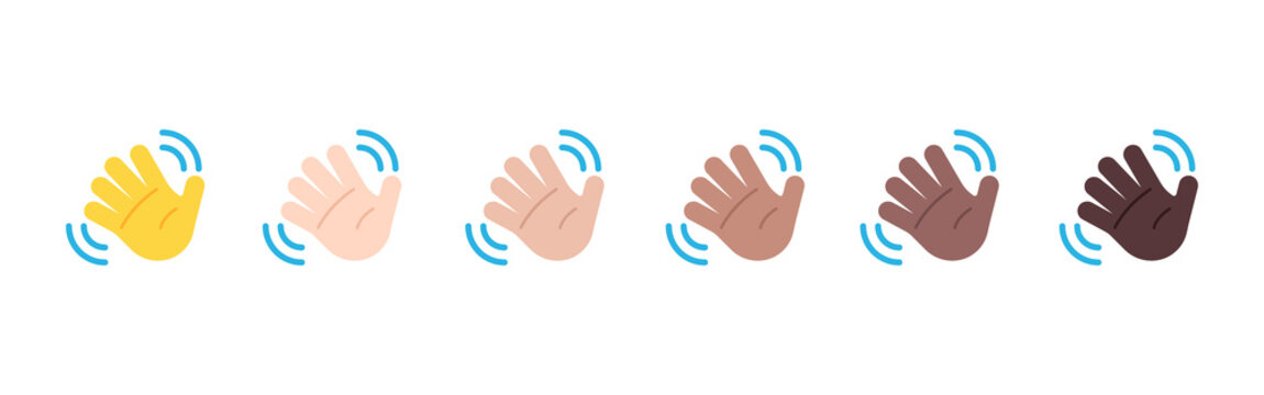 All Skin Tones Waving Hand Gesture Emoticon Set. Waving Hand Emoji Set
