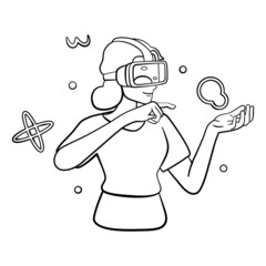 Young woman Virtual reality glasses Game simulator Vector illustration