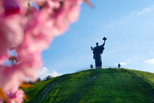 Cherkasy, Ukraine, May 2022. The Motherland monument is located on the top of the Castle Hill, it belongs to the Hill of Glory memorial complex.