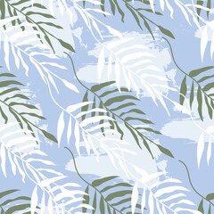 Tropical seamless pattern. Modern Hawaiian texture of branches. Hand-drawn jungle design. Exotic branches. Vector illustration of a botanical pattern.