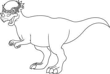 Outlined Pachycephhlosaurus Dinosaur Cartoon Character. Vector Hand Drawn Illustration Isolated On White Background