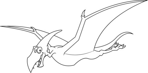 Outlined Pteranodon Dinosaur Cartoon Character. Vector Hand Drawn Illustration Isolated On White Background © HitToon.com