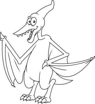 pterodactyl cartoon waving black and white clip art preview