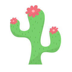 cute cactus or succulent with flowers, vector cartoon illustration in flat style