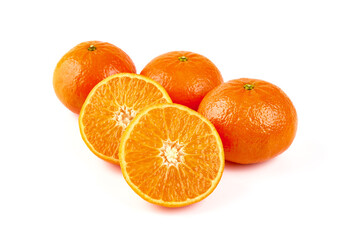 Tangerine or clementine, close-up, isolated on a white background.
