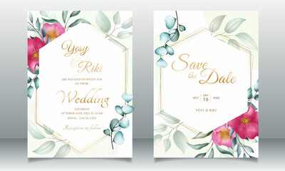 wedding card template with floral watercolor
