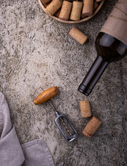 Wine corks and old vintage corkscrew