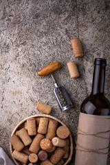 Wine corks and old vintage corkscrew