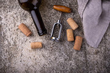 Wine corks and old vintage corkscrew