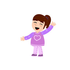 Funny Little girl. Happy child waves hand