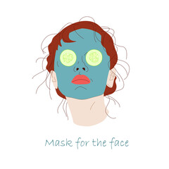 Vector image of a girl with a nourishing face mask and cucumbers