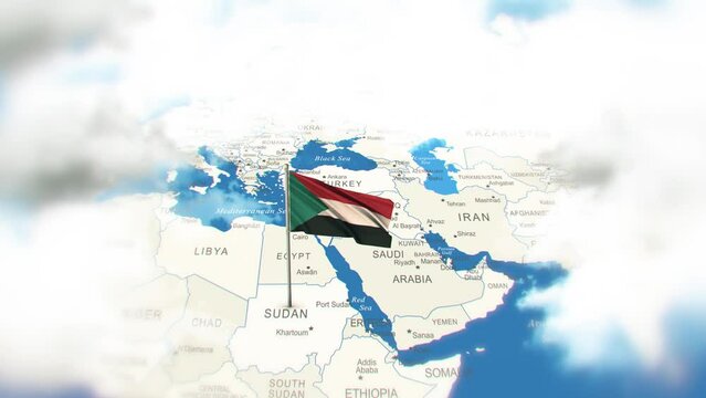 Sudan Map And Flag With Clouds