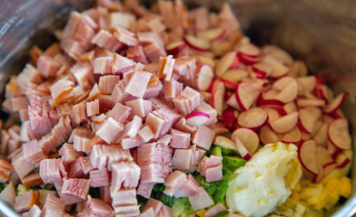 finely chopped food for cooking okroshka