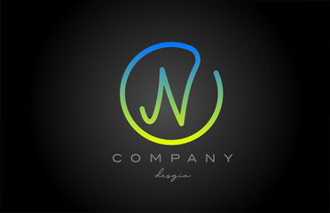 N green alphabet letter logo icon design. Handwritten connected creative template for company and business