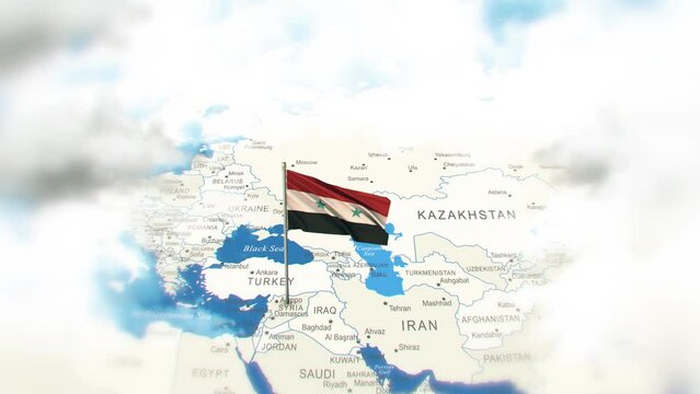 Syria Map And Flag With Clouds