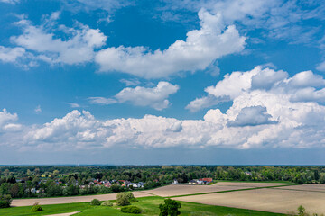 A drone view of the beautiful of young green meadows