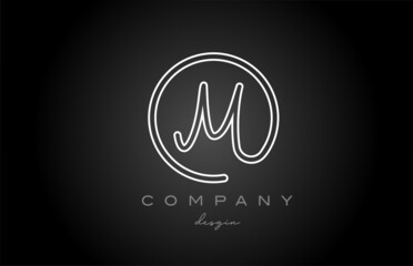 black and white line M alphabet letter logo icon design. Handwritten connected creative template for company and business
