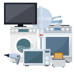 Set of home electrical appliances.