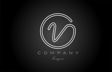 black and white line V alphabet letter logo icon design. Handwritten connected creative template for company and business