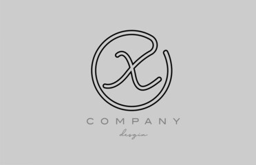 black and grey X alphabet letter logo icon design with line. Handwritten template for business and company