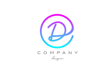 D alphabet letter icon logo design in blue pink. Handwritten connected creative template
