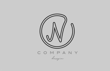 black and grey N alphabet letter logo icon design with line. Handwritten template for business and company