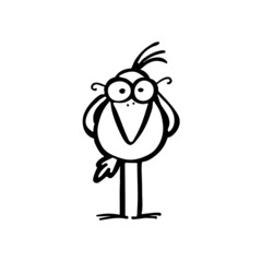 Humanized serious bird like a scientist in funny glasses stands on long legs