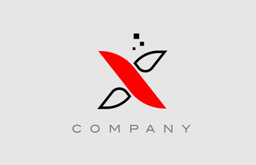 red black line X alphabet letter logo icon. Creative design template for company and business