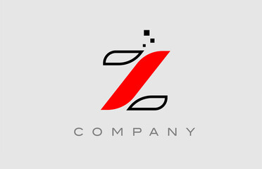 red black line Z alphabet letter logo icon. Creative design template for company and business