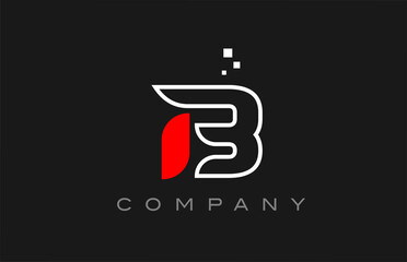 black red line B alphabet letter logo icon. Creative design template for business and company