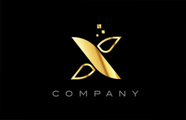 gold X alphabet letter logo icon. Creative design template for company and business