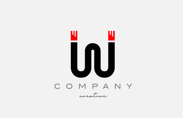 W black and red alphabet letter logo icon design. Creative template suitable for a company or business
