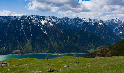 landscape with mountains sky and clouds