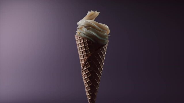 Animation of putting ice cream in a waffle cone