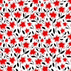 Seamless pattern of red chamomile flowers on a white background.Spring pattern. 