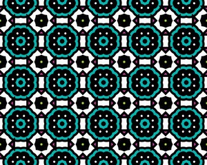 Closeup shot of a shaped tile with the green black and white patterns