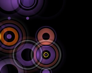 Illustration of abstract colorful rings with purple and black background