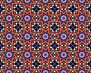 Colorful seamless pattern consisting of geometrical figures and starlike shapes