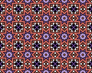 Colorful seamless pattern consisting of geometrical figures and starlike shapes
