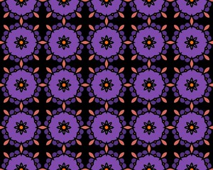 Colorful seamless pattern consisting of geometrical figures and flower-like shapes