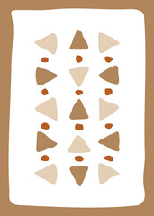 Abstract poster in boho modern style flat with triangles. Contemporary postcard on beige background with blob and drop. Vector illustration on greeting card