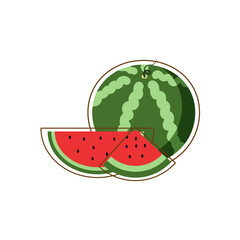 Vector illustration of watermelon in flat style. Summer sticker.