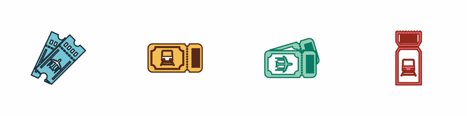 Set Airline ticket, Train, and icon. Vector