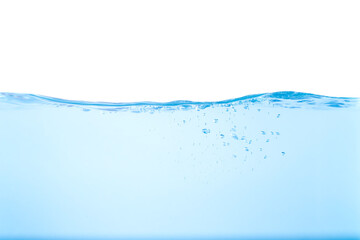 Water splash. Aqua flowing in waves and creating bubbles. Drops on the water surface feel fresh and clean. isolated on white background.