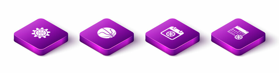 Set Isometric Planning strategy concept, Basketball ball, sport calendar and icon. Vector